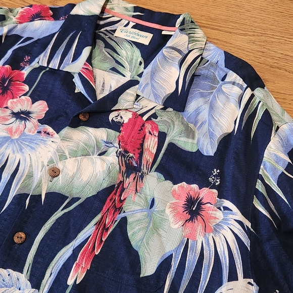 Caribbean Mens Short Sleeve Button Up Shirt Blue Size XL (Flowers) - Picture 4 of 6